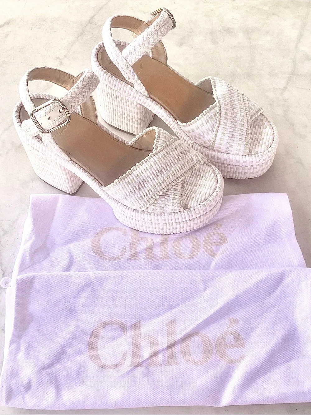 Chloé ODINA Cream Braided COTTON Platform Sandals SZ 36 EGGSHELL